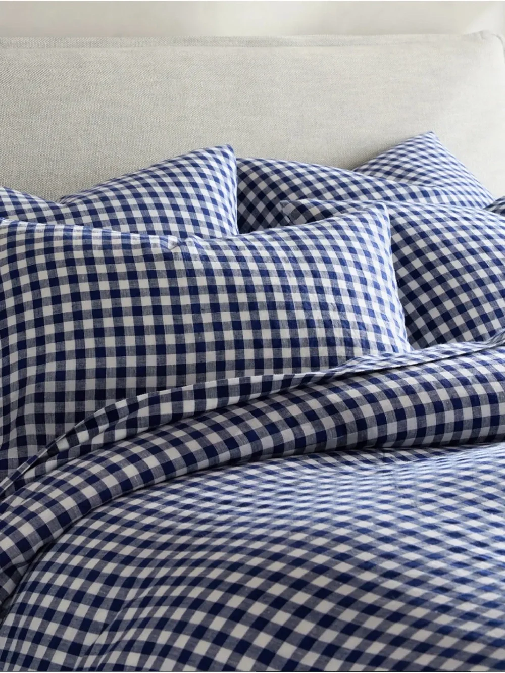 NWOT QUINCE European Linen Duvet Cover Set King/Cal King Navy Gingham